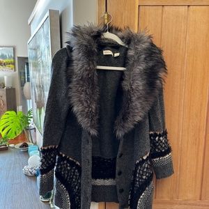 Anthropologie "Sleeping on Snow" Faux Fur Cardigan Large